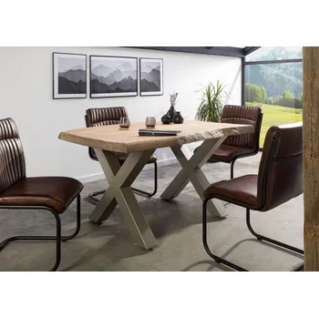 Jídelní stůl Stůl mango 140x90x77 béžově lakovaný / X-nohy stříbrně matné METALL 5