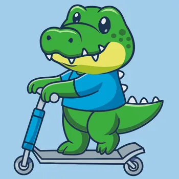 Malování podle čísel - Krokodýl na koloběžce Velikost: 50x50cm, Rámování: Pouze srolované plátno