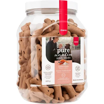 Volný čas 6x600g mera pure sensitive Goody Snacks - losos & rýže