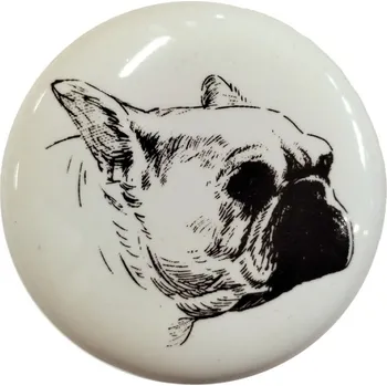 Dveřní kování Keramická úchytka na nábytek s motivem buldočka – 4x2 cm