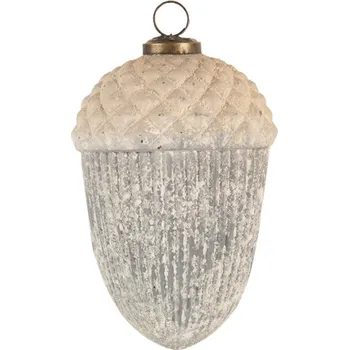 Vánoční ozdoba Bílá vánoční ozdoba s patinou ve tvaru polodlouhého žaludu – 14 cm