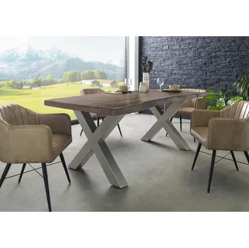 Jídelní stůl Stůl akát 180x90x77 šedý lakovaný / X-nohy stříbrný mat METALL 5