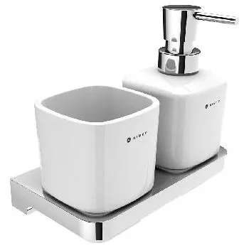 Dávkovač mýdla Nimco Maya - Dávkovač mýdla a pohárek s držákem, bílá/chrom MA 2905831K-26