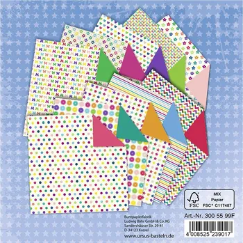 URSUS Origami papíry MINI MIX - 80 g/m2, 15 x 15 cm