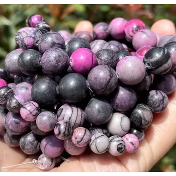 Dětské navlékací korálky Jaspis síťový růžový 8 mm (návlek 42 -44 korálků)