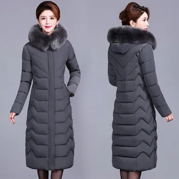 Dámský kabát Dámský zimní kabát s kožíškem na kapuci Barva: Šedá, Velikost: XXL