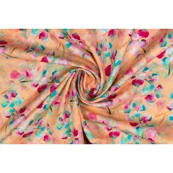 Popelín rozpité kvítí na meruňkové