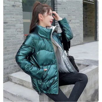 Dámská bunda Dámská lesklá prošívaná péřová bunda Barva: zelená, Velikost: S