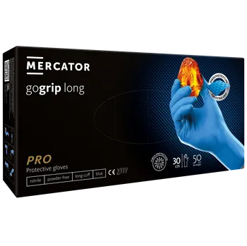 Nářadí pro automobil MERCATOR GOGRIP L-BLUE LONG Pracovní rukavice nitrilové 50ks vel. L modré dlouhé
