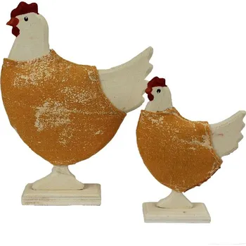 Velikonoční dekorace Dřev. slepička s látkou sada 2 ks D0123