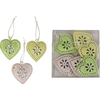 Velikonoční dekorace Kovová srdíčka 6 ks K1388