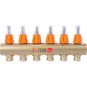 Fitinka Rozdělovač - osazený regulačními průtokoměry - 1˝xEK, 5cestný, mosaz IVAR.CI 553 VP