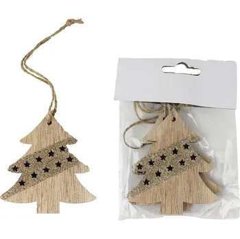 Vánoční dekorace Dřevěný stromeček 2 ks D1794