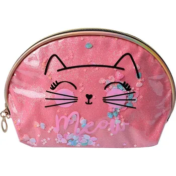 Kosmetická taška Růžová dámská toaletní taška kočička Meow - 22*8*14 cm