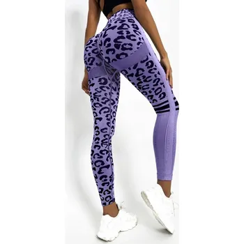 Dámské sportovní tvarující legíny s vysokým pasem a leopardím motivem Barva: Fialová, Velikost: L