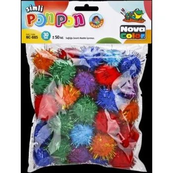Kuličky pom poms glitter mix 30mm - 50ks (NC-885)