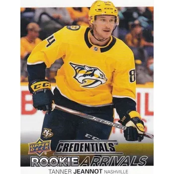 Karetní hra insert RC karta TANNER JEANNOT 21-22 Credentials Rookie Arrivals číslo RA-49