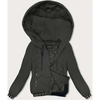 Krátká bunda v army barvě s ozdobnými stahovacími lemy (16M9083-136) odstíny zelené S (36)