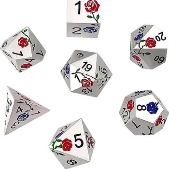 Příslušenství k deskovým hrám imago Sada kovových kostek Red and Blue Rose, stříbrné