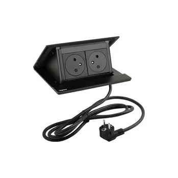 Nábytkové kování LEGRAND PopUp, 2x230V, černá matná , . broušený hliník