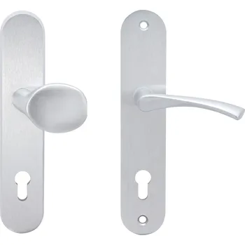 Dveřní kování COBRA BEZP.K. TOWER S KLIKOU GIUSSY Provedení: PZ RE (klika pravá/koule), Povrch: F1 - stříbrný elox, Rozteč: 90 mm