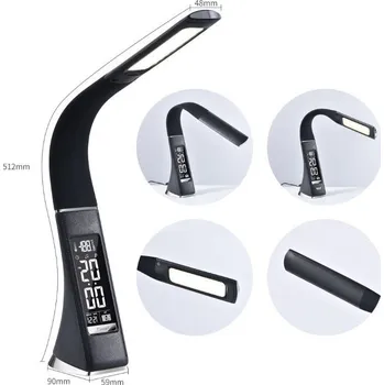 Lampička IMMAX 08923L LED stolní lampička LEATHER BLACK Business, 7W, s funkcí stmívání jasu a displejem