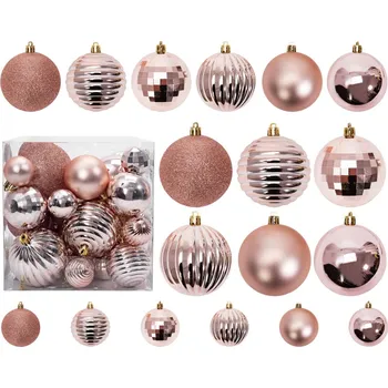 Vánoční dekorace Sada baněk KOLET 36 ks růžovo-zlatá