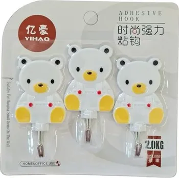 Věšák háček- 3ks-MEDVÍDEK (2887), samolep., kov/plast