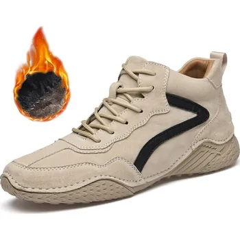 Pánské tenisky Pánské zimní tenisky kožené outdoorové boty pohodlné Barva: Béžová, Velikost: 41
