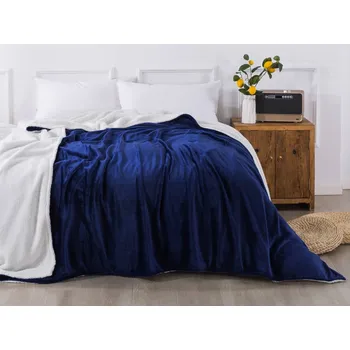 deka XPOSE® Mikroplyšová deka Exclusive s beránkem - tmavě modrá 140x200 cm, Mikroplyš s beránkem + Prodloužená možnost vrácení zboží do 50 dnů