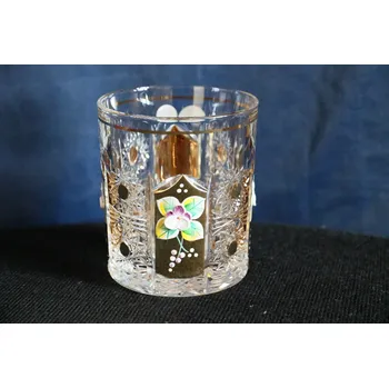 Sklenice Gold Crystal, sada sklenic na whisky s bohatým brusem, zlacením a smaltem 320 ml, 6 ks