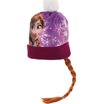 Čepice SUN CITY Dívčí zimní čepice Frozen – Ledové království s copem Barva: FIALOVÁ, Velikost: 52