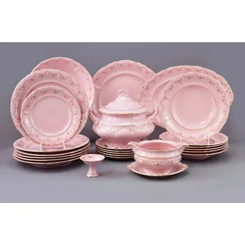 Talíř Leander, Jídelní souprava Sonáta, růžový porcelán, 25 dílná