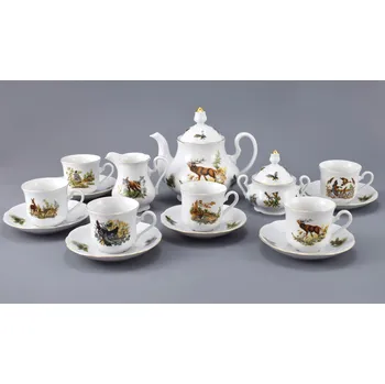 Čajová souprava Mary-Anne, Čajová souprava 15-ti dílná, vzor Myslivec, Leander