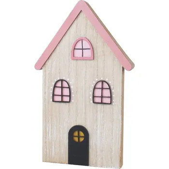 Vánoce Domek s růžovými detaily dřevěný na postavení 12 x 20 cm
