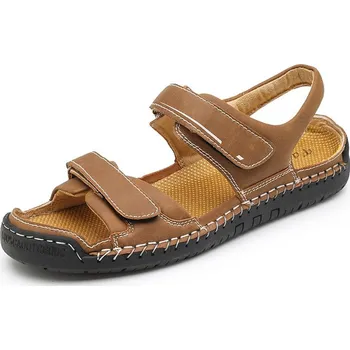 Dámské sandále Kožené pánské sandály na suchý zip trekové Barva: Hnědá, Velikost: 48