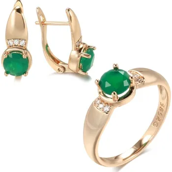 Souprava šperků Set náušnice a prsten se zeleným kamenem Barva (Varianta): Náušnice Prsten, Velikost prstenu: 7 (54,3 mm)