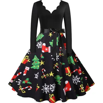 Dámské šaty Áčkové šaty s vlnitým výstřihem a vánočními vzory Velikost: 2XL, Barva (Varianta): 1503-047