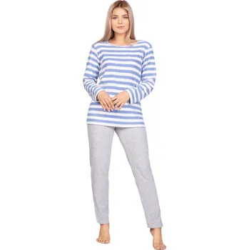 Dámské noční prádlo Regina dámské pyžamo froté 975 - modrá, M (Dámské pyžamo dlouhé)