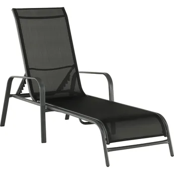 Zahradní sestava Stohovatelné polohovací zahradní lehátko, černá/šedá, ATREO