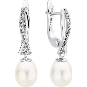 Náušnice Stříbrné náušnice Niam s bílou přírodní perlou a Brilliance Zirconia GRP23216EPW