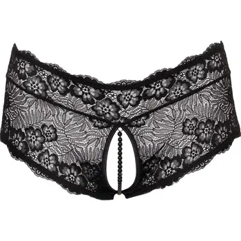 Dámské erotické kalhotky Cottelli Curves Crotchless Floral Lace Panties with Stimulating Pearls 2311020 Black Velikost XXXL