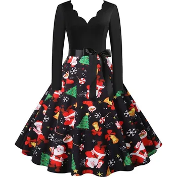 Dámské šaty Áčkové šaty s vlnitým výstřihem a vánočními vzory Velikost: 2XL, Barva (Varianta): 1503-044