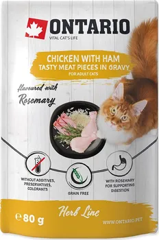 Krmivo pro kočku Ontario Herb Line Cat Adult kapsička Chicken with Ham and Rosemary 80 g
