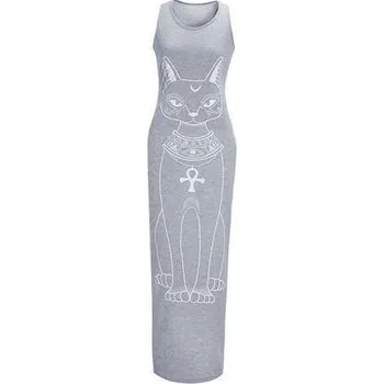 Dámské šaty Dámské dlouhé šaty | maxi šaty s kočkou - Šedé,XL