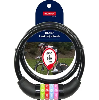 Zámek na kolo Zámek lankový kódový 10x650mm ČER RICHTER