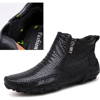 Pánská běžecká obuv Kotníkové pánské boty se zipem vzor krokodýlí kůže Barva: Černá, Velikost: 43