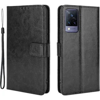 Pouzdro na mobilní telefon Crazy PU kožené peněženkové pouzdro na mobil Vivo V21 4G/5G - černé