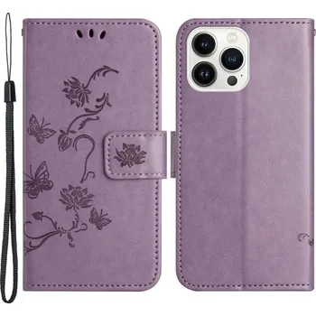 Pouzdro na mobilní telefon Flower PU kožené peněženkové pouzdro na mobil iPhone 14 Pro 6.1 - světlefialové