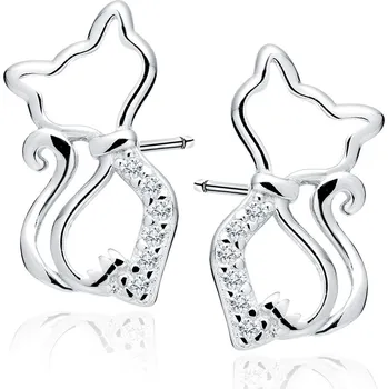 Náušnice Lafira stříbrné náušnice bílá Kočka Z1980RW (puzety)